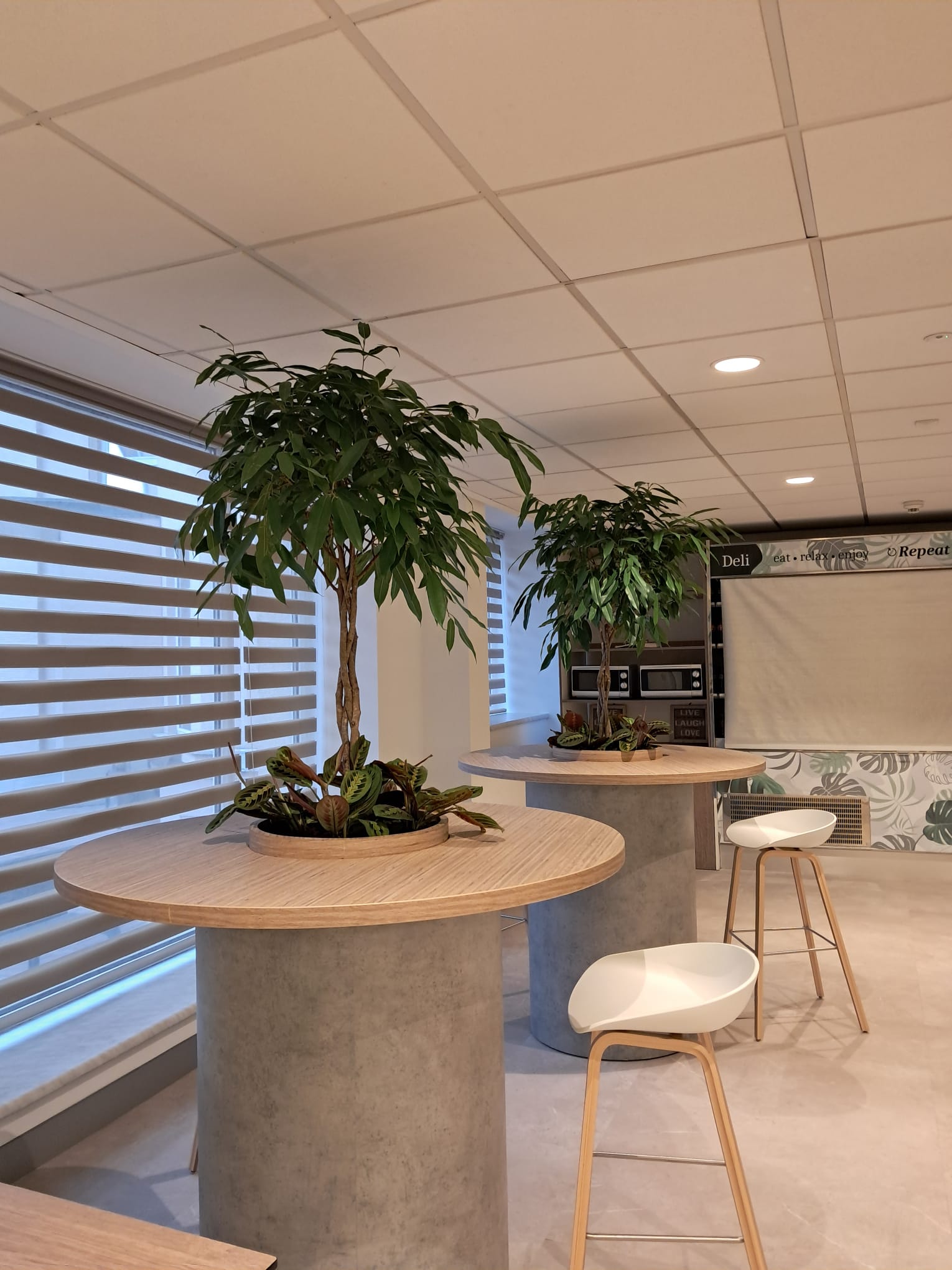 Instalații suspendate cu plante artificiale premium în zona de dining